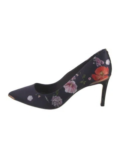 Pre-owned Ted Baker Satin Floral Print D'orsay Pumps In Blue