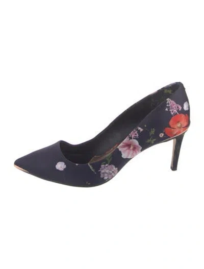 Pre-owned Ted Baker Satin Floral Print Pumps In Blue