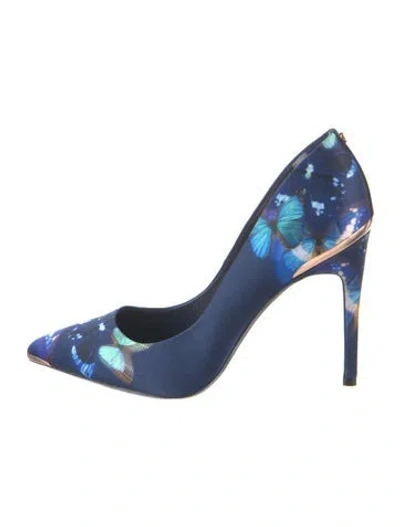 Pre-owned Ted Baker Satin Floral Print Pumps In Blue