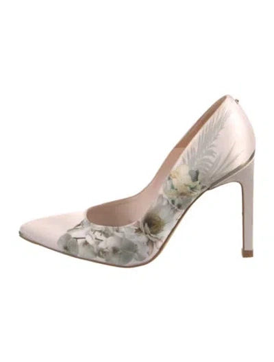 Pre-owned Ted Baker Satin Floral Print Pumps In Neutral