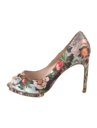 Pre-owned Ted Baker Satin Floral Print Pumps In Neutral