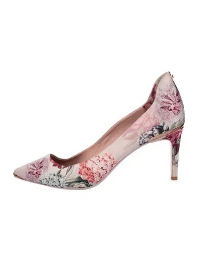 Pre-owned Ted Baker Satin Floral Print Pumps In Pink