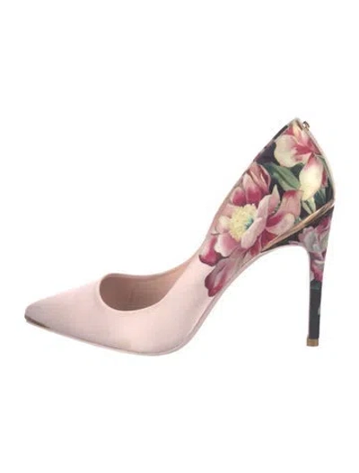 Pre-owned Ted Baker Satin Floral Print Pumps In Pink
