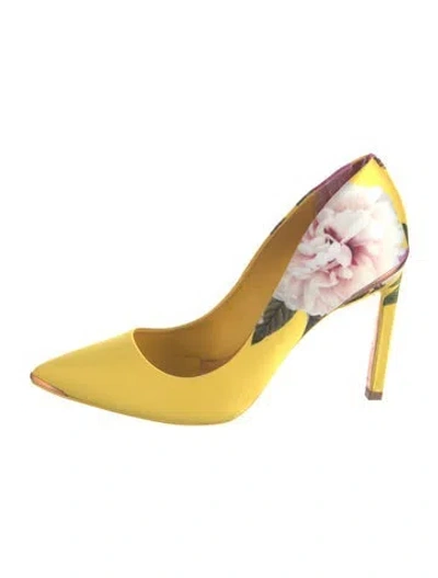 Pre-owned Ted Baker Satin Floral Print Pumps In Pink/yellow