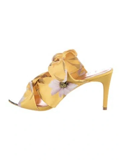 Pre-owned Ted Baker Satin Floral Print Sandals In Yellow