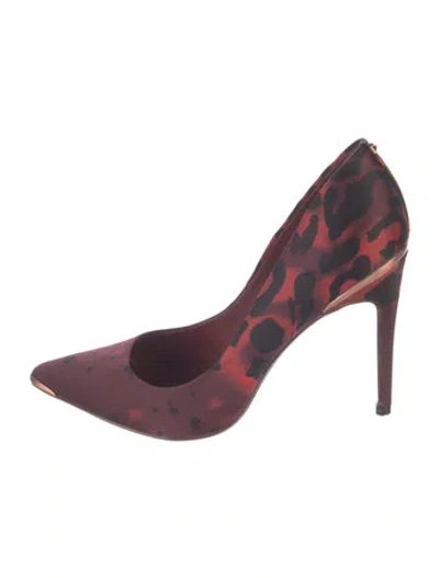 Pre-owned Ted Baker Satin Printed D'orsay Pumps In Burgundy