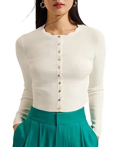 Ted Baker Scallop Trim Cardigan In Ivory