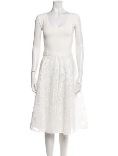 Pre-owned Ted Baker Scoop Neck Midi Length Dress W/ Tags In White