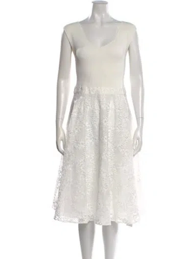 Pre-owned Ted Baker Scoop Neck Midi Length Dress W/ Tags In White