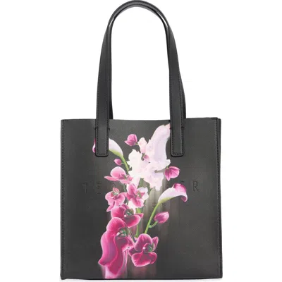 Ted Baker Seacon Floral Small Icon Tote In Black Overflow