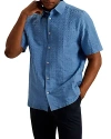 Ted Baker Seersucker Short Sleeve Button Front Shirt In Blue