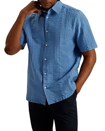 Ted Baker Seersucker Short Sleeve Button Front Shirt In Blue