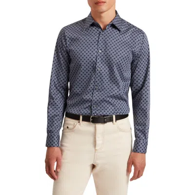 Ted Baker Sef Slim Fit Print Cotton Button-up Shirt In Blue