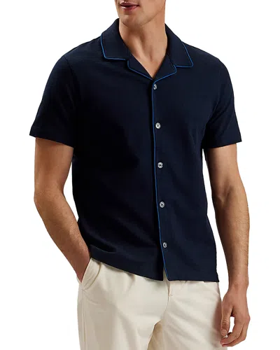Ted Baker Selar Short Sleeve Button Front Shirt In Navy