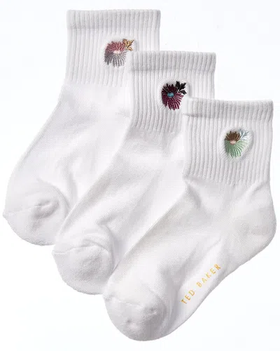 Ted Baker Set Of 3 Quarter Crew Sock In White