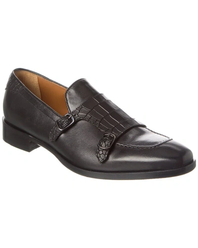 Ted Baker Seyie Double Monk Croc-embossed Leather Loafer In Black