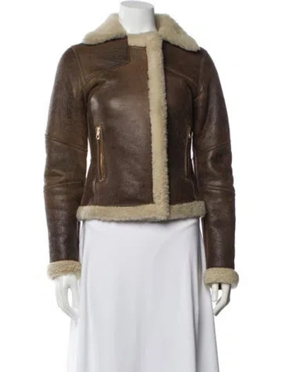 Pre-owned Ted Baker Shearling Fur Jacket In Brown