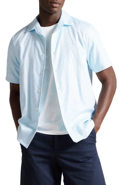 Ted Baker London Short Sleeve Cotton & Cotton Button-up Shirt In Light Blue