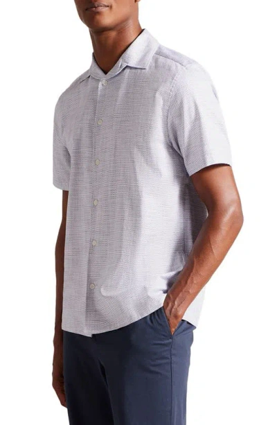 Ted Baker Short Sleeve Cotton & Cotton Button-up Shirt In Gray