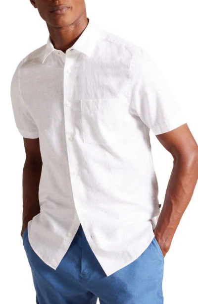 Ted Baker London Short Sleeve Linen & Cotton Button-up Shirt In White