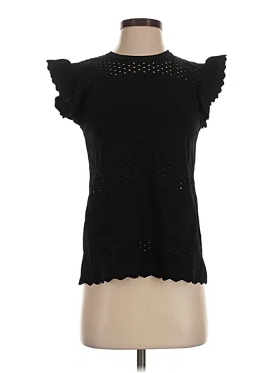 Pre-owned Ted Baker Short Sleeve Top Black Ruffles Neckline Tops