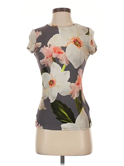 Pre-owned Ted Baker Short Sleeve Top Gray Mock Neckline Tops