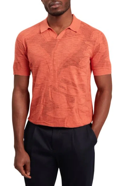 Ted Baker Sidraha Jacquard Knit Cotton & Linen Polo In Red