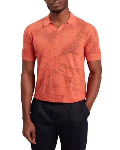 Ted Baker Sidraha Short Sleeve Open Neck Floral Jacquard Polo In Orange