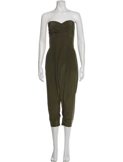 Pre-owned Ted Baker Silk Strapless Jumpsuit In Green