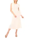 Ted Baker Sleeveless Round Neck Midi Dress With Pointelle And Rib In Neutral