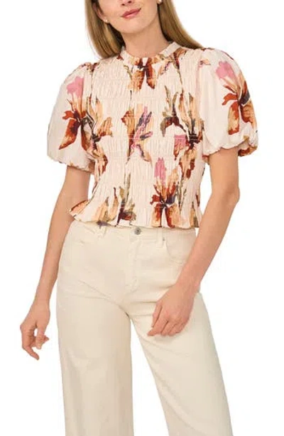 Ted Baker Smocked Puff Sleeve Cotton Top In Pink
