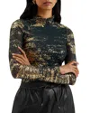 Ted Baker Sofiy Foil Print Mesh Top In Dark Green