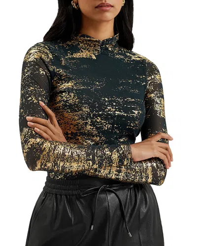 Ted Baker Sofiy Foil Print Mesh Top In Dark Green