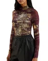 Ted Baker Sofiy Foil Print Mesh Top In Dark Red