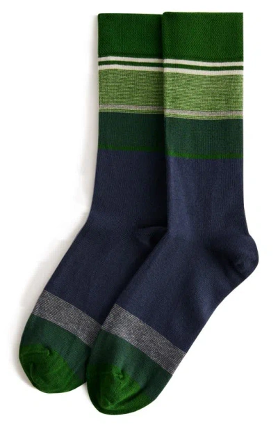 Ted Baker Sokkfor Stripe Organic Cotton Blend Dress Socks In Dark Green