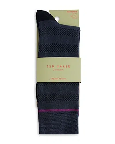 Ted Baker Sokktwo Textured Striped Socks In Navy