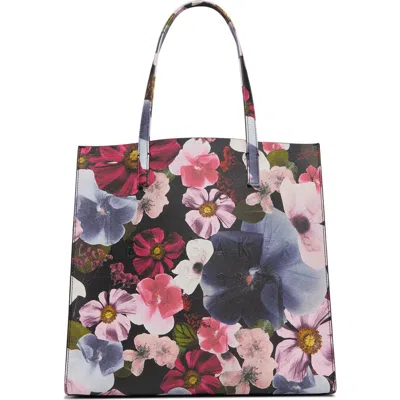 Ted Baker Soocon Faux Leather Tote In Black Fall Flora Synthetic Epi