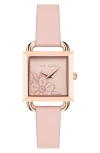 Ted Baker Square Leather Strap Watch In Pink