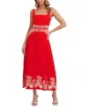 Ted Baker Square Neck Embroidery Detail Midi Dress In Red