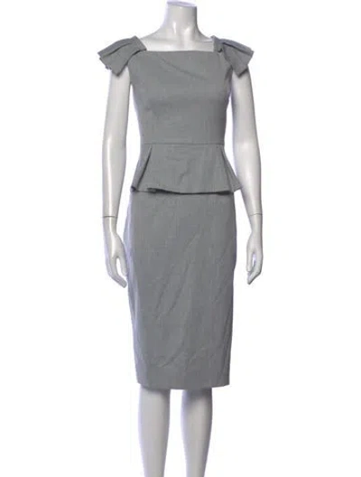 Pre-owned Ted Baker Square Neckline Knee-length Dress In Grey
