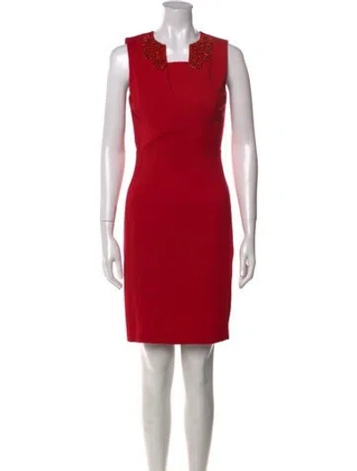 Pre-owned Ted Baker Square Neckline Knee-length Dress In Red