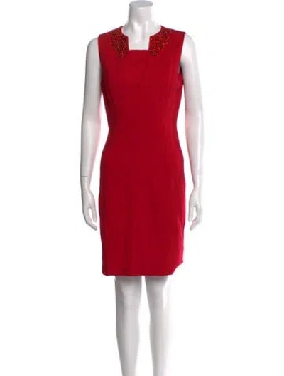 Pre-owned Ted Baker Square Neckline Knee-length Dress In Red