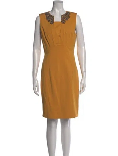 Pre-owned Ted Baker Square Neckline Knee-length Dress In Yellow