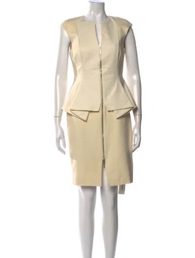 Pre-owned Ted Baker Square Neckline Knee-length Dress In Yellow
