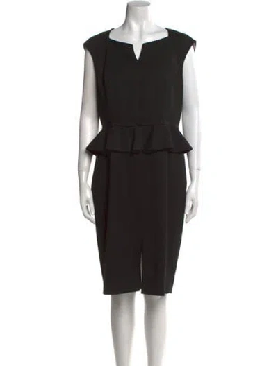 Pre-owned Ted Baker Square Neckline Midi Length Dress In Black