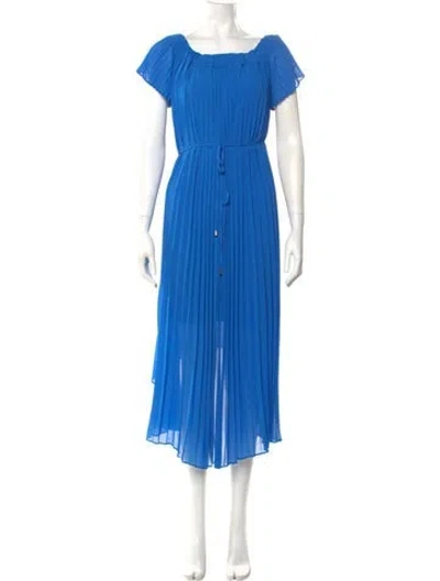 Pre-owned Ted Baker Square Neckline Midi Length Dress In Blue