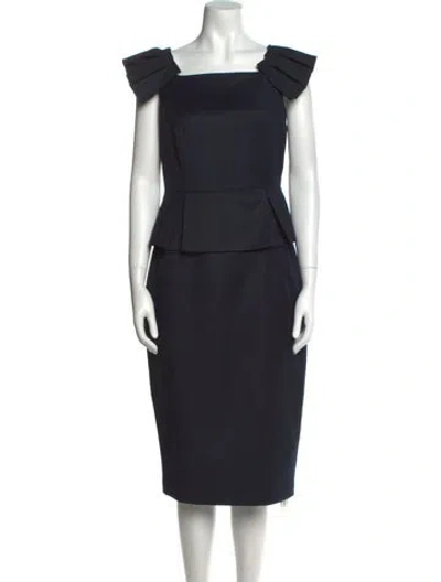 Pre-owned Ted Baker Square Neckline Midi Length Dress In Blue