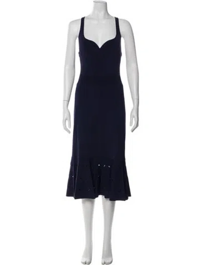 Pre-owned Ted Baker Square Neckline Midi Length Dress In Blue