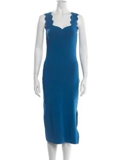 Pre-owned Ted Baker Square Neckline Midi Length Dress In Blue