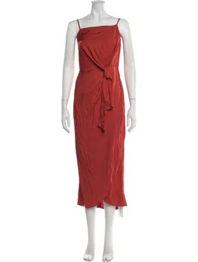 Pre-owned Ted Baker Square Neckline Midi Length Dress In Orange